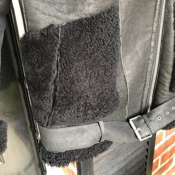 Zara Woman’s Coat M Bomber RAF Black Aviator Fur Shearling Real Leather Jacket - Picture 5 of 15